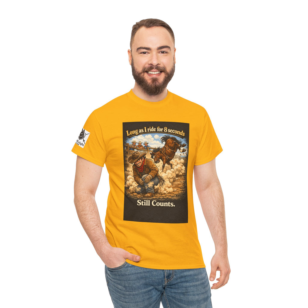 Rodeo As long as I ride 8 seconds - Still Counts T-Shirt — Cowboy Landscape Graphic Tee