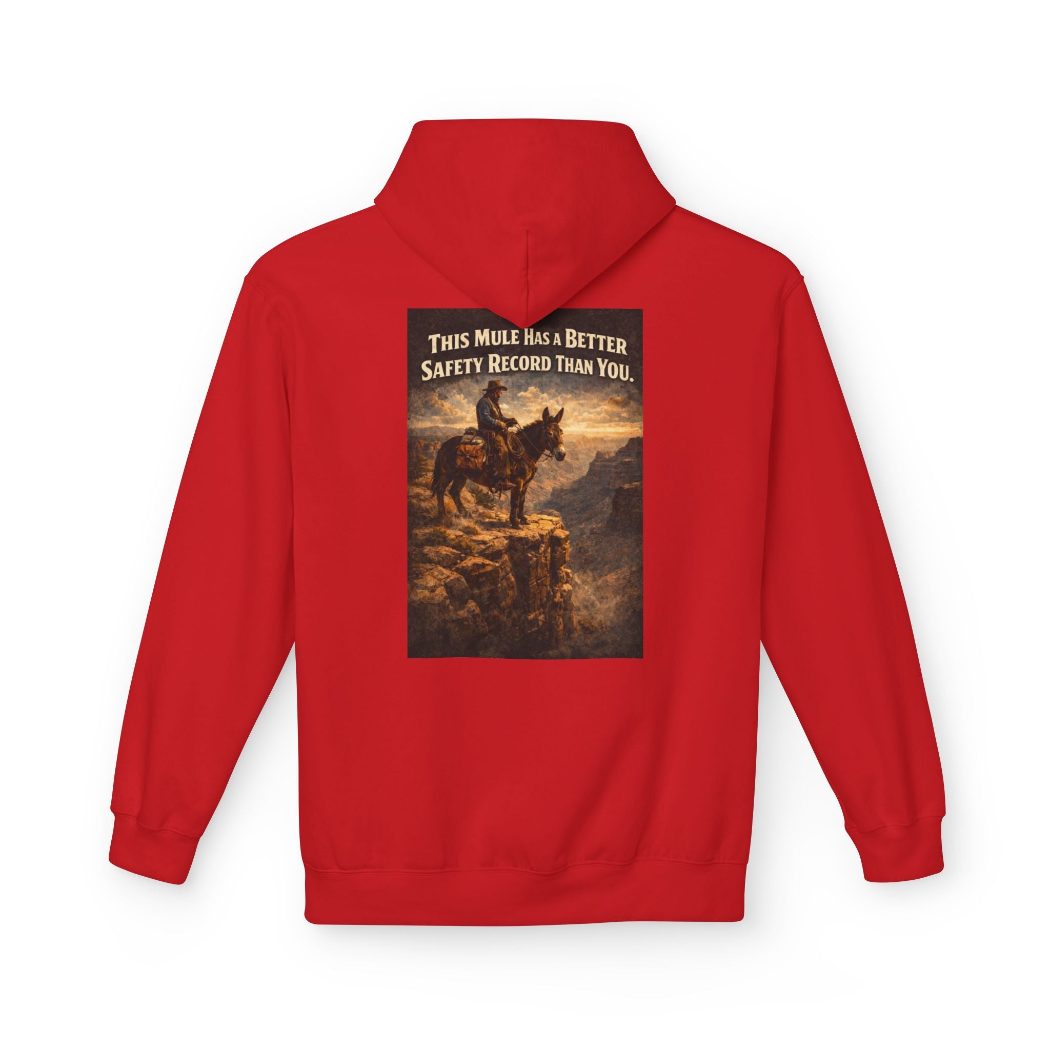 Riding Mule Graphic Hoodie – "This Mule Has a Better Safety Record Than You" Outdoor Adventure Sweatshirt