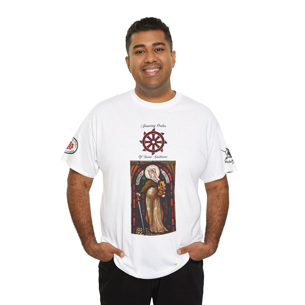 Saint Catherine Jousting Order  Tee — Vintage Stained Glass Saint/Jousting T‑Shirt