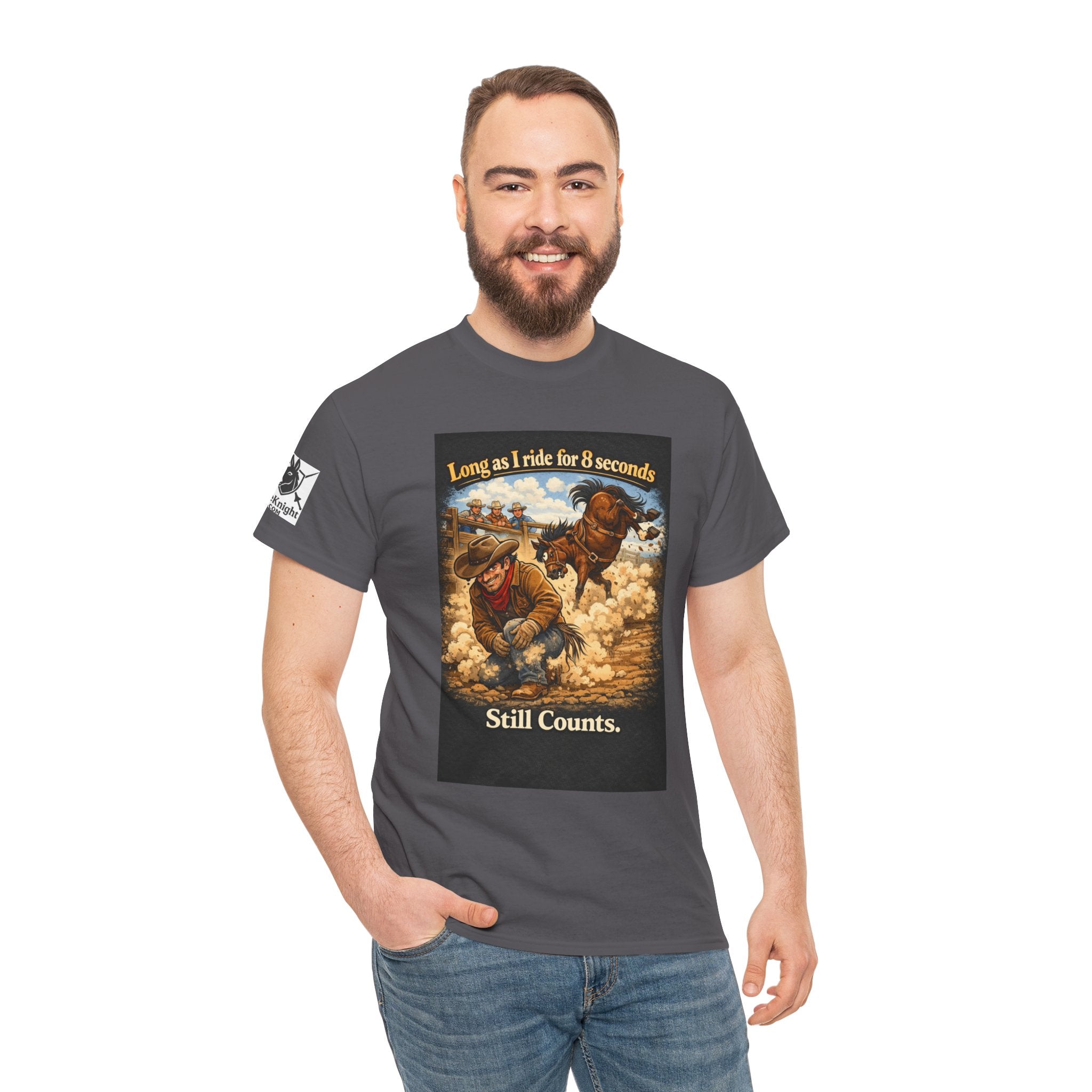 Rodeo As long as I ride 8 seconds - Still Counts T-Shirt — Cowboy Landscape Graphic Tee