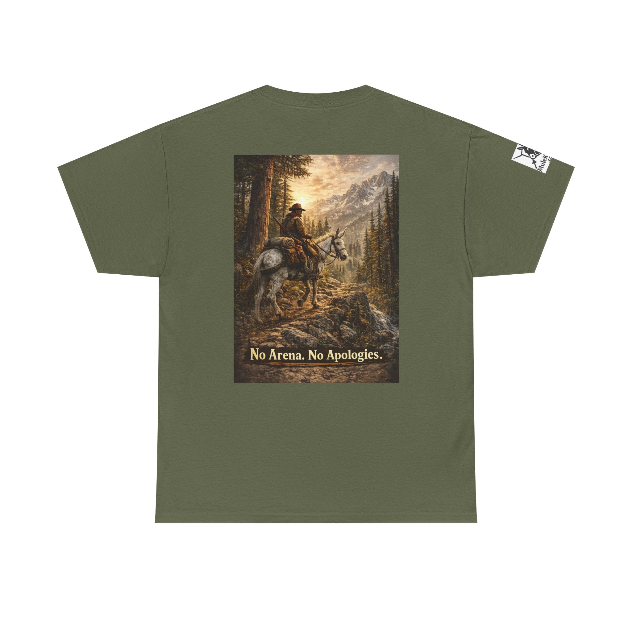 T-Shirt — 'No Arena. No Apologies.' Western Cowboy Scenic Graphic Tee