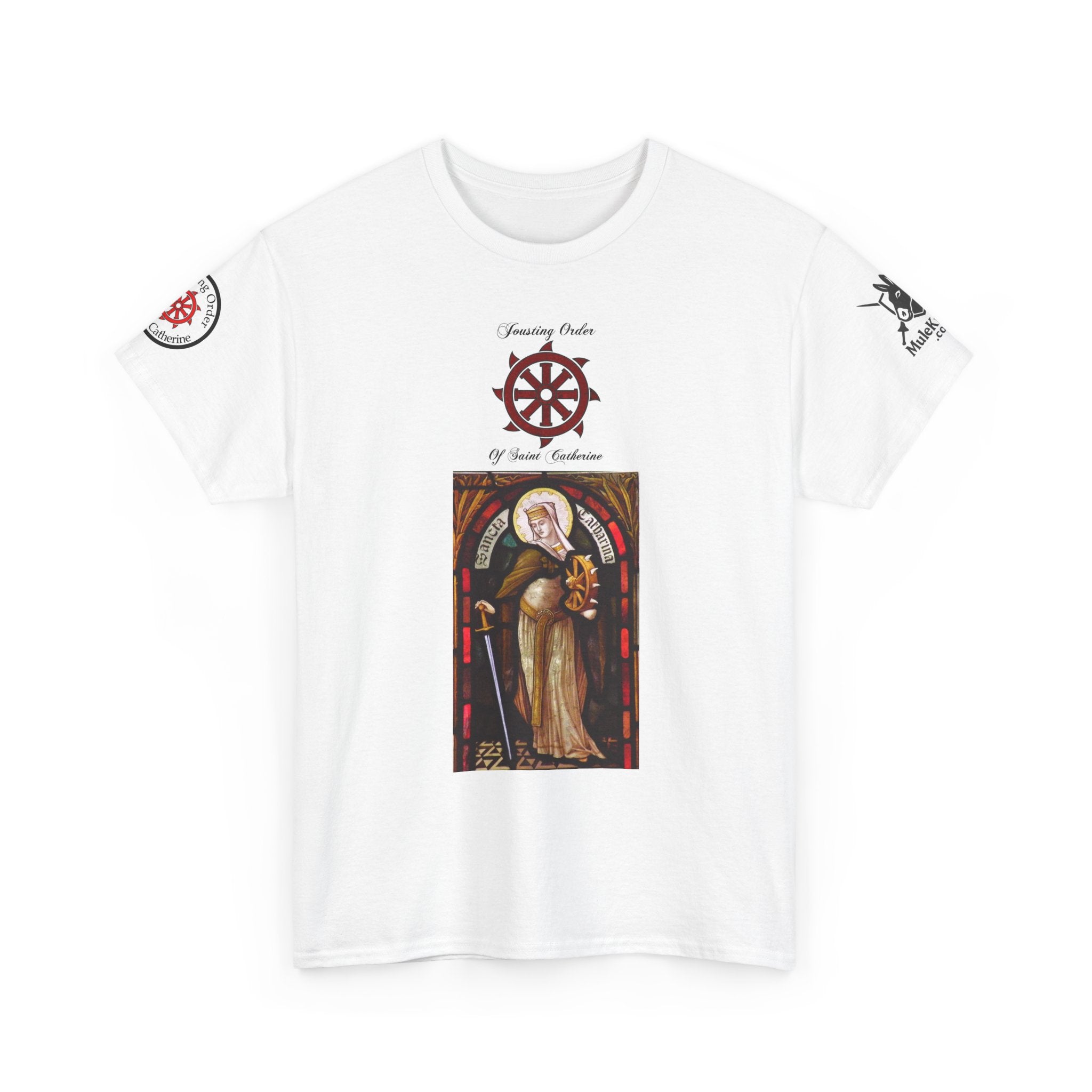 Saint Catherine Jousting Order  Tee — Vintage Stained Glass Saint/Jousting T‑Shirt