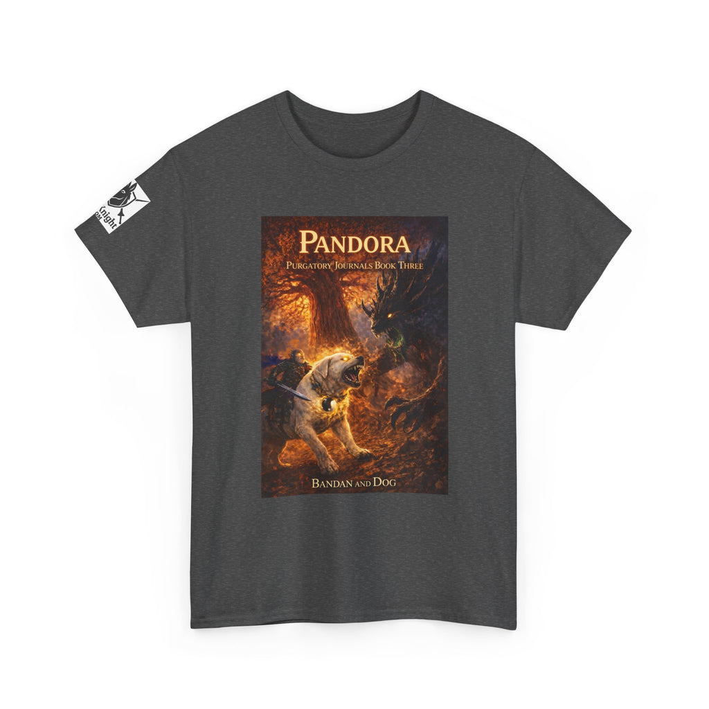 Pandora Bandan and Dog on Front - Pandora book cover on back -Purgatory Journals Book 3 -  Graphic Tee — Fantasy Novel tee