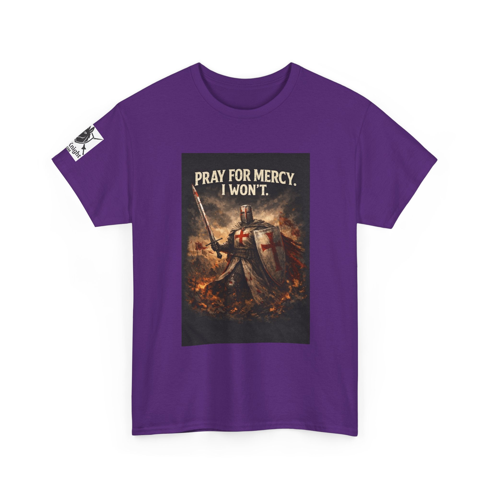 Crusader Knight T‑Shirt – "Pray for Mercy. I Won't." Graphic Tee