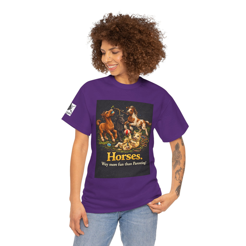 Horse lover shirt.  Horses.  Way more fun than Parenting! Teeshirt funny
