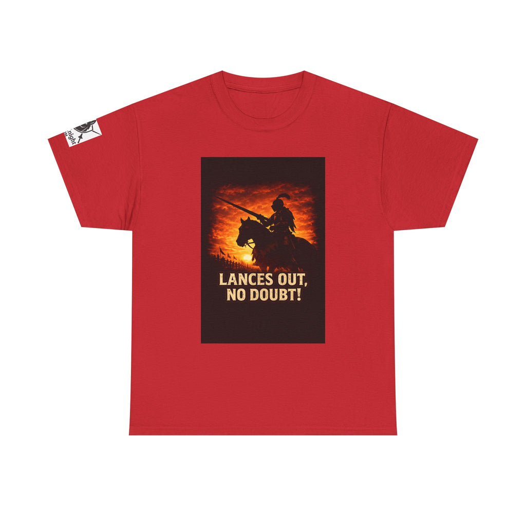 Jousting Knight T‑Shirt – "Lances Out, No Doubt!" Vintage Sunset Tee