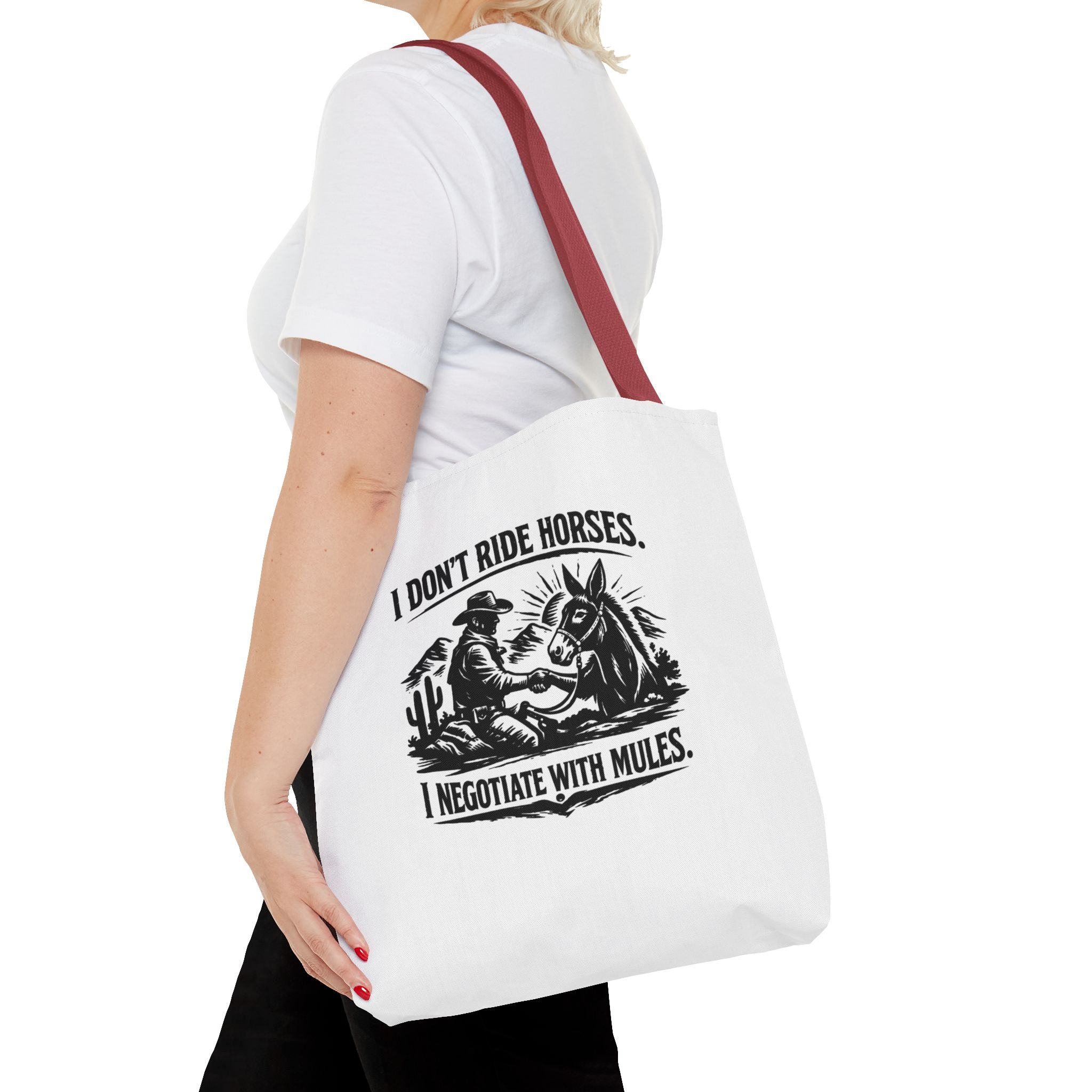 Tote Bag — "I Don't Ride Horses, I Negotiate With Mules" Western Farmer Tote