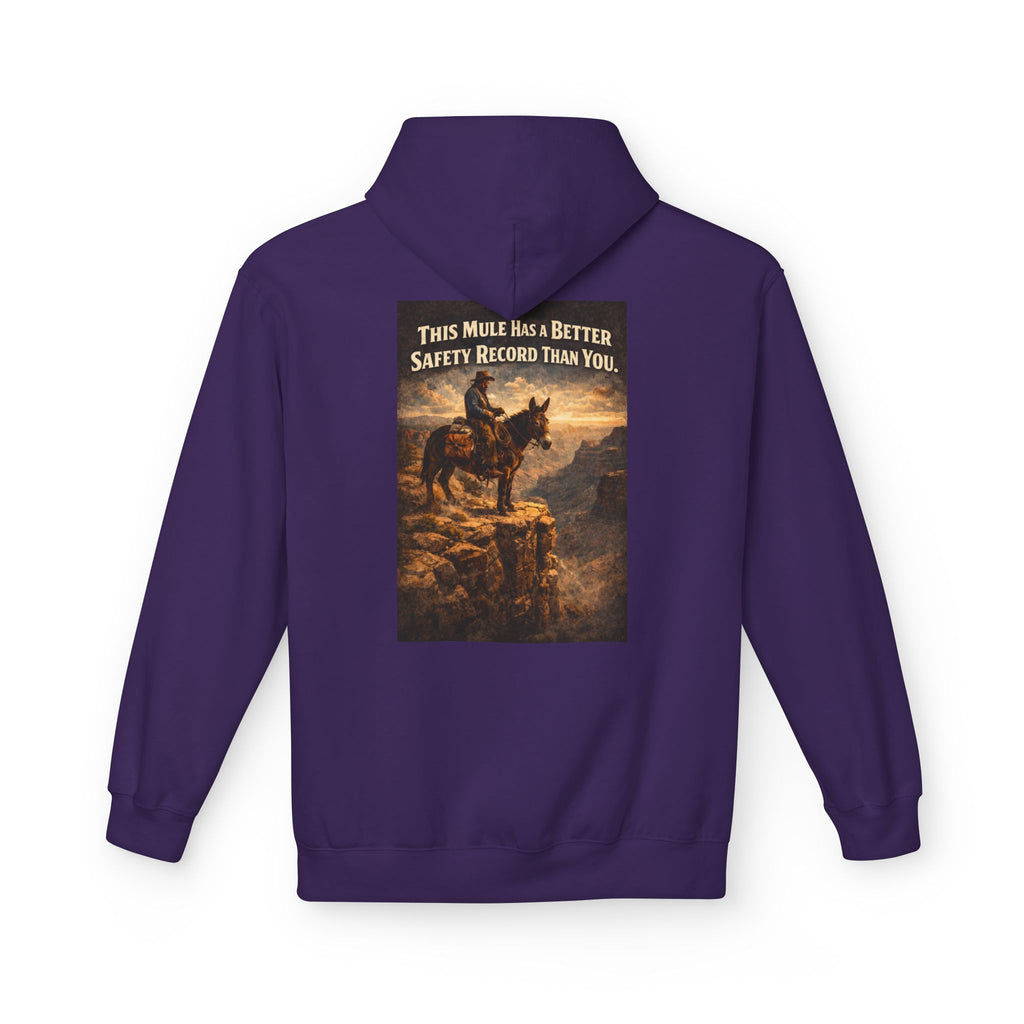 Riding Mule Graphic Hoodie – "This Mule Has a Better Safety Record Than You" Outdoor Adventure Sweatshirt