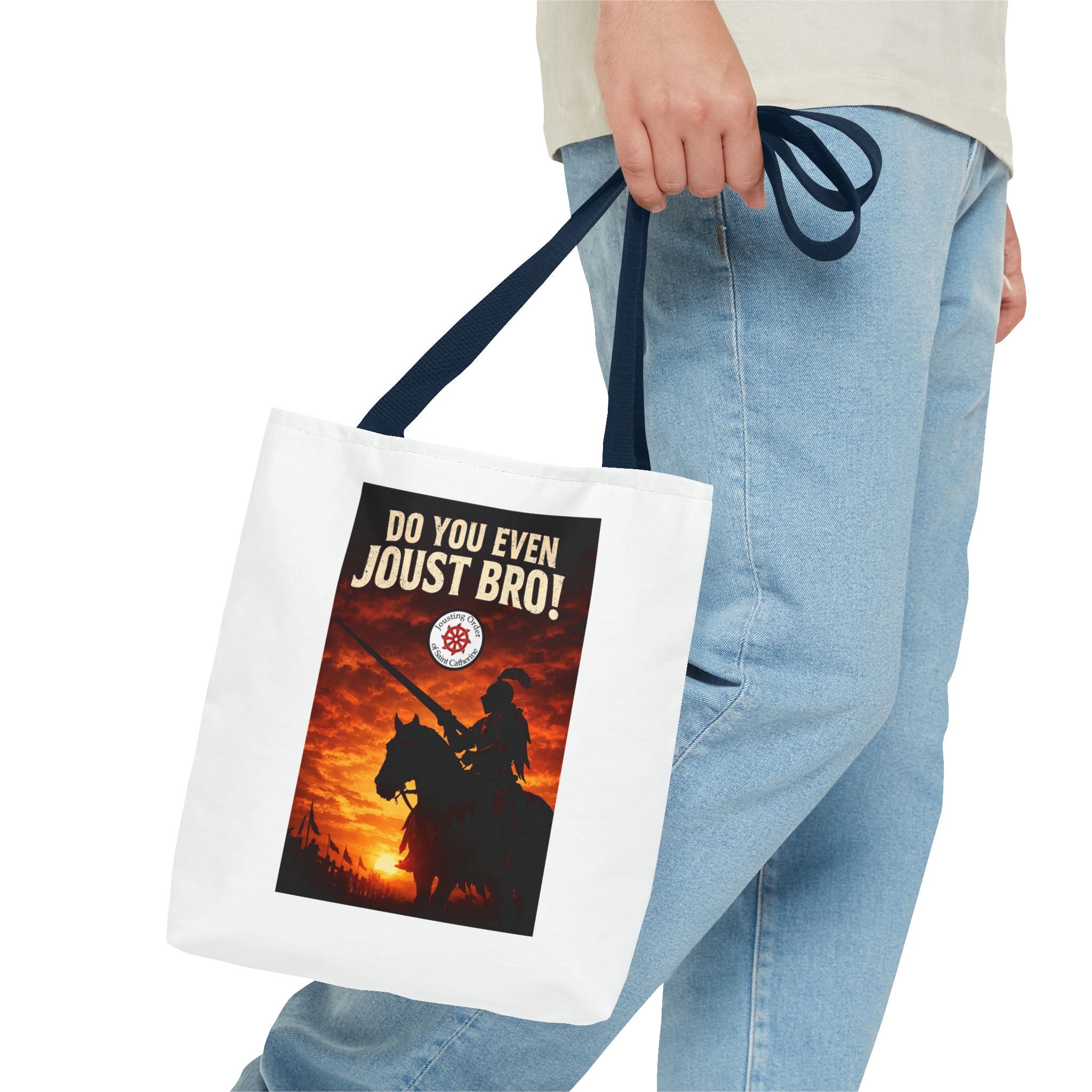Do You Even Joust Bro! Tote Bag – Medieval Knight Silhouette Sunset Tote for Renaissance Fair Fans