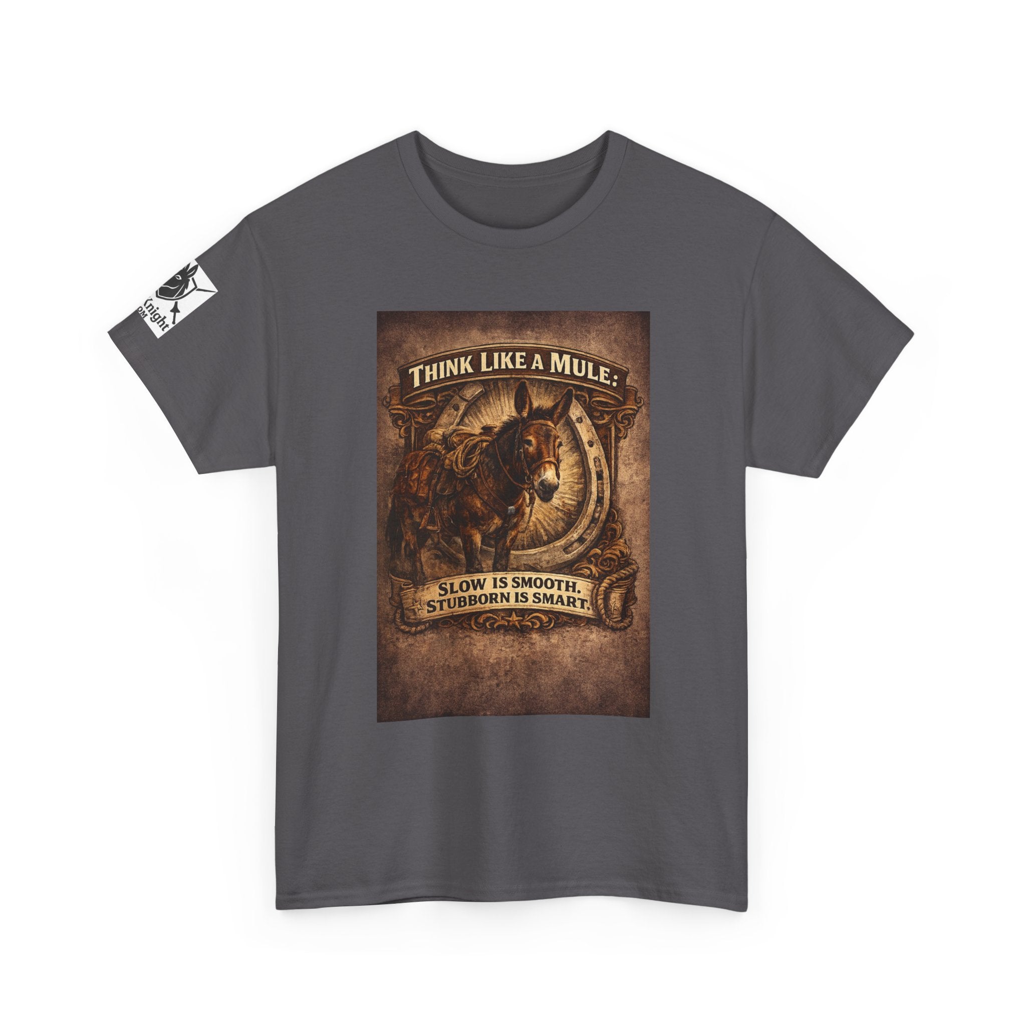 Think Like a Mule T-Shirt – Rustic Horseshoe Cowboy Western Tee