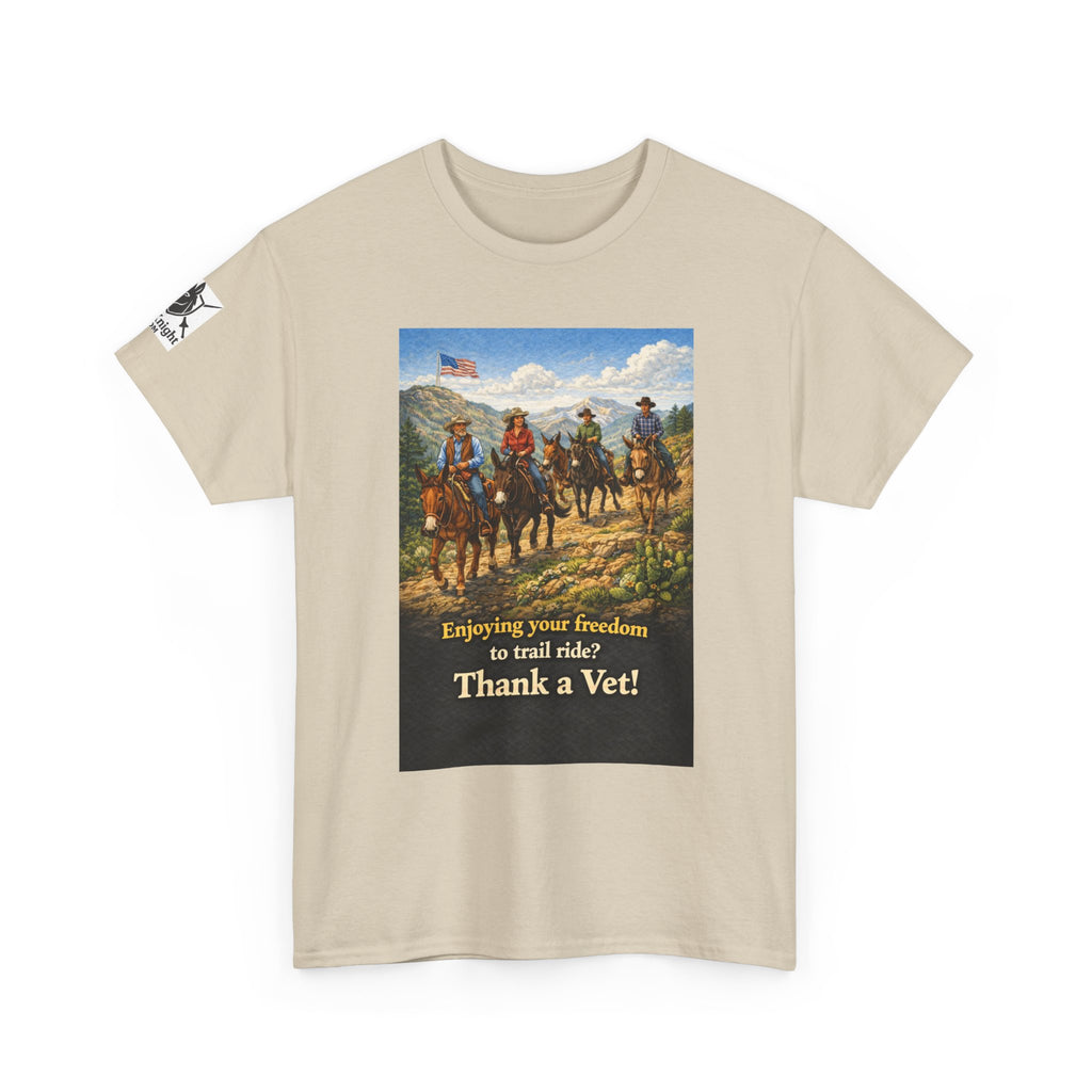 Mule Rider Retro Graphic Tee - "Enjoying your freedom to trail ride?  Thank a Vet!"
