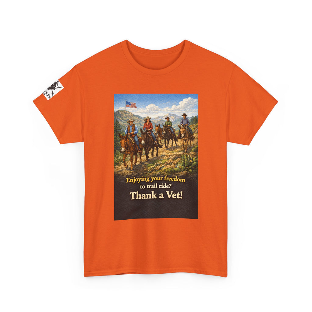 Mule Rider Retro Graphic Tee - "Enjoying your freedom to trail ride?  Thank a Vet!"