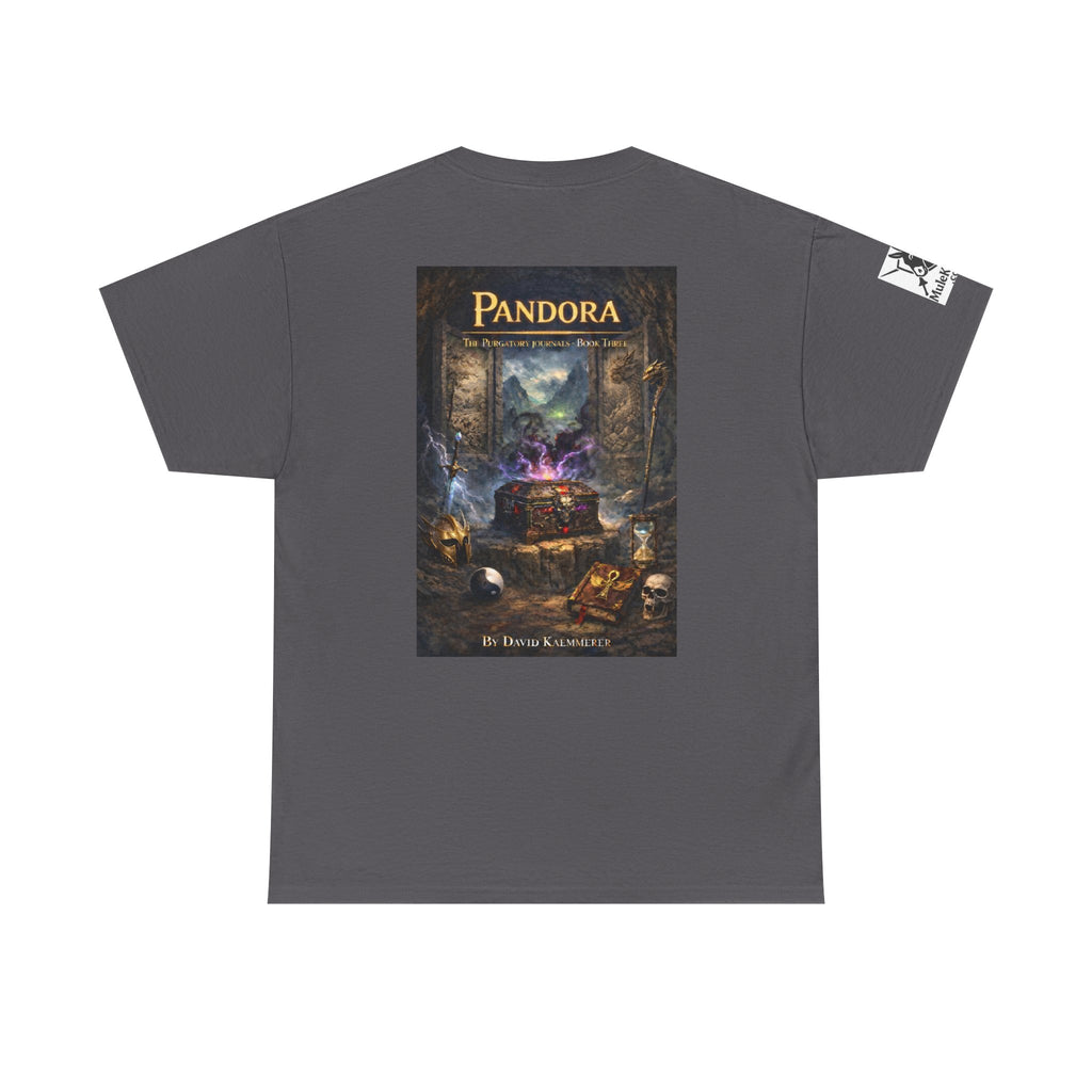 Pandora Summoning on Front - Pandora book cover on back -Purgatory Journals Book 3 -   Fantasy Novel tee