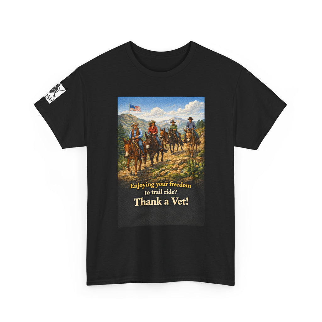 Mule Rider Retro Graphic Tee - "Enjoying your freedom to trail ride?  Thank a Vet!"