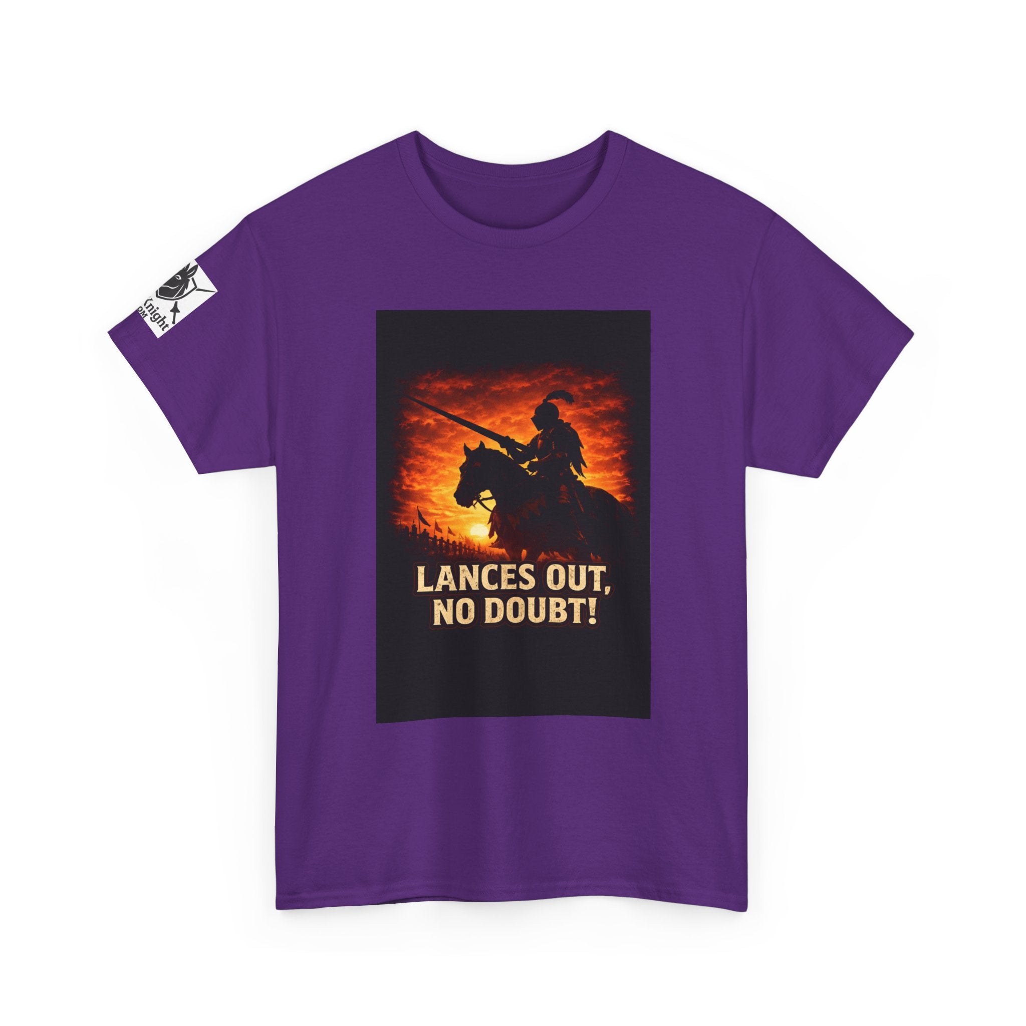 Jousting Knight T‑Shirt – "Lances Out, No Doubt!" Vintage Sunset Tee