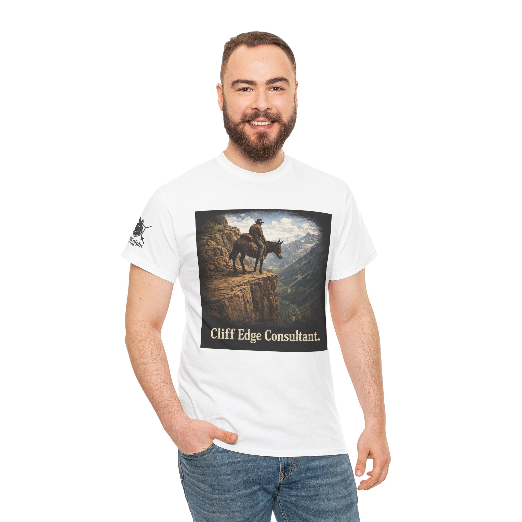 Mule Cliff Edge Consultant T-Shirt — Cowboy Landscape Graphic Tee