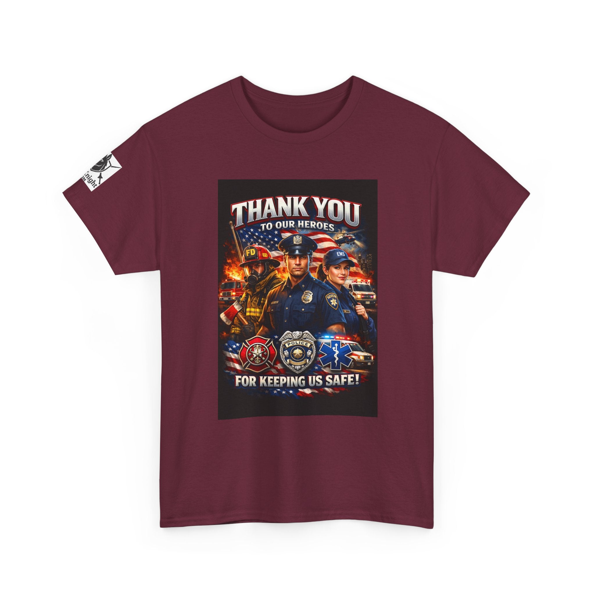 USA Flag Graphic Tee - "Thank you to our Heroes- For keeping us safe!"
