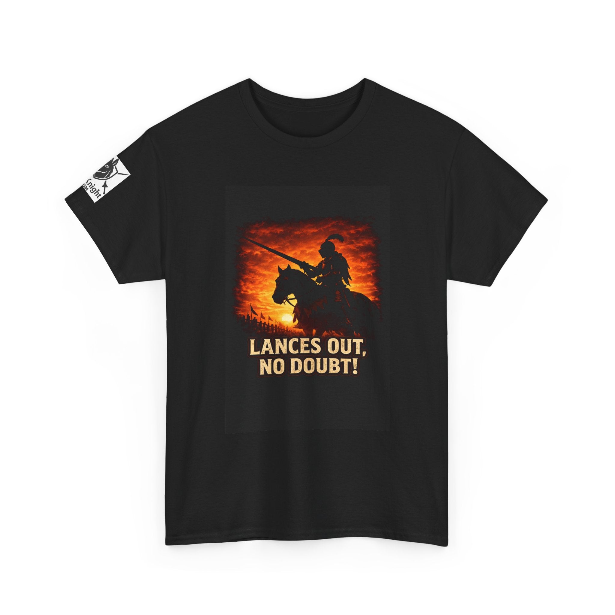 Jousting Knight T‑Shirt – "Lances Out, No Doubt!" Vintage Sunset Tee