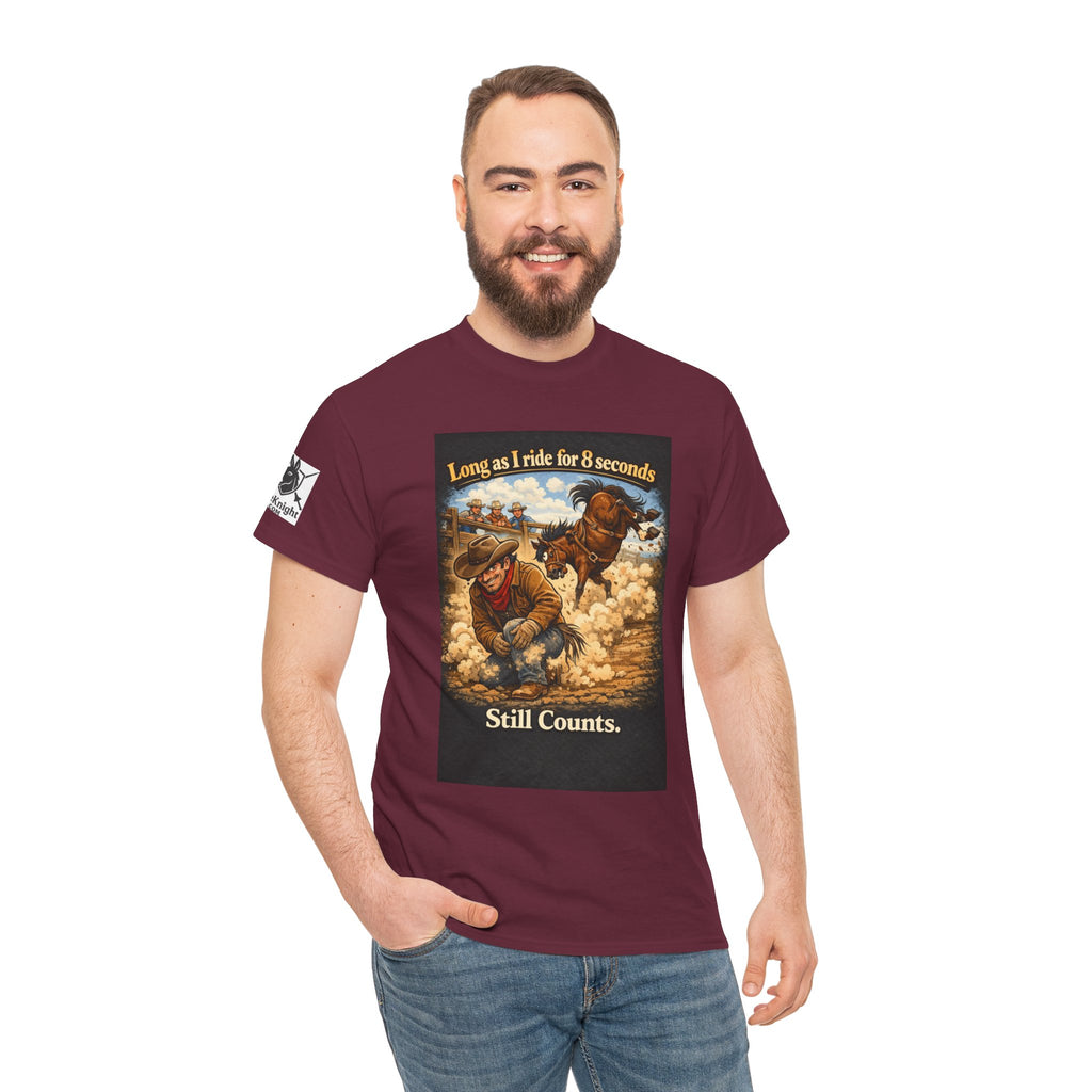 Rodeo As long as I ride 8 seconds - Still Counts T-Shirt — Cowboy Landscape Graphic Tee