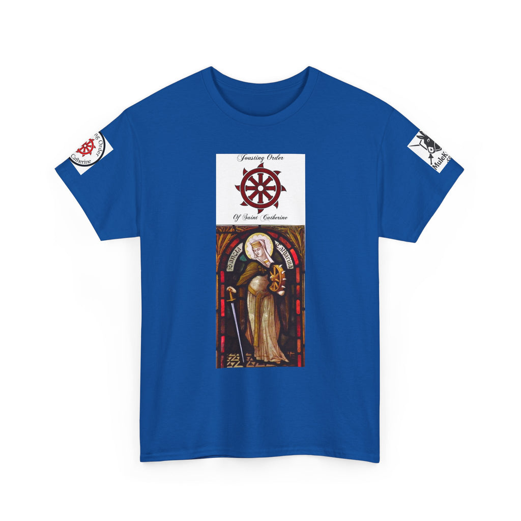 Saint Catherine Jousting Order  Tee — Vintage Stained Glass Saint/Jousting T‑Shirt