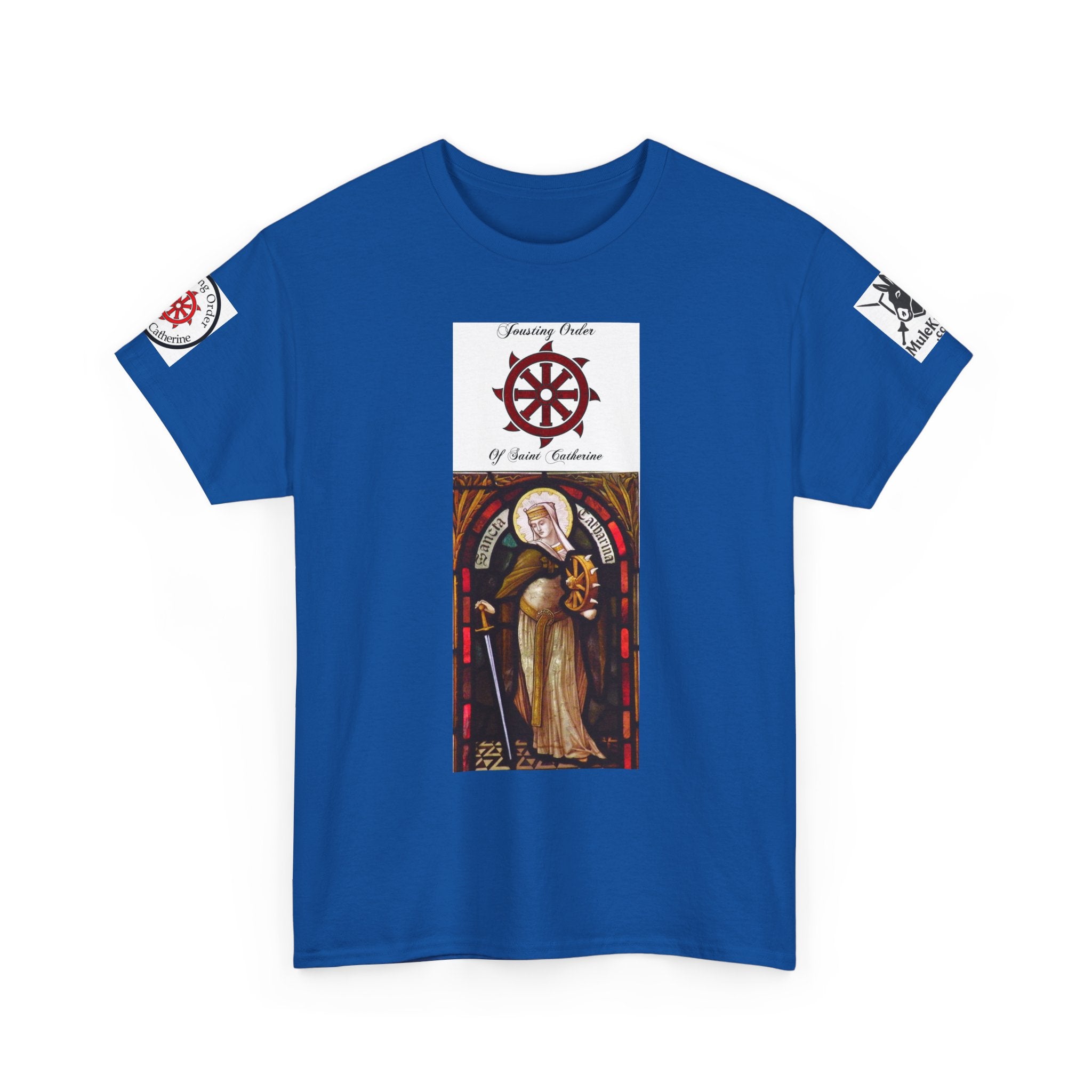 Saint Catherine Jousting Order  Tee — Vintage Stained Glass Saint/Jousting T‑Shirt