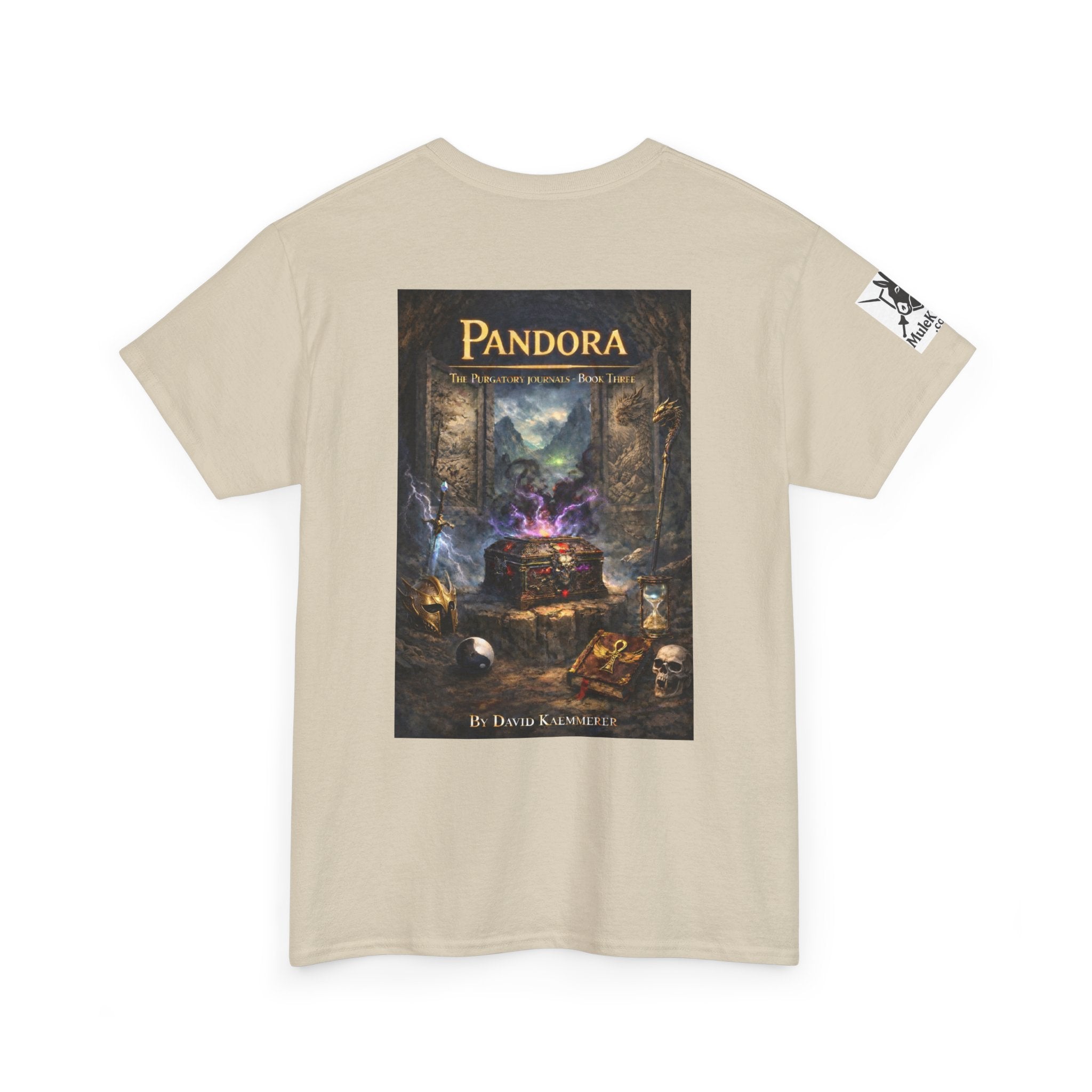 Pandora Drigg Vs Red Dragon Monk on Front - Pandora book cover on back -Purgatory Journals Book 3 -  Graphic Tee — Fantasy Novel tee