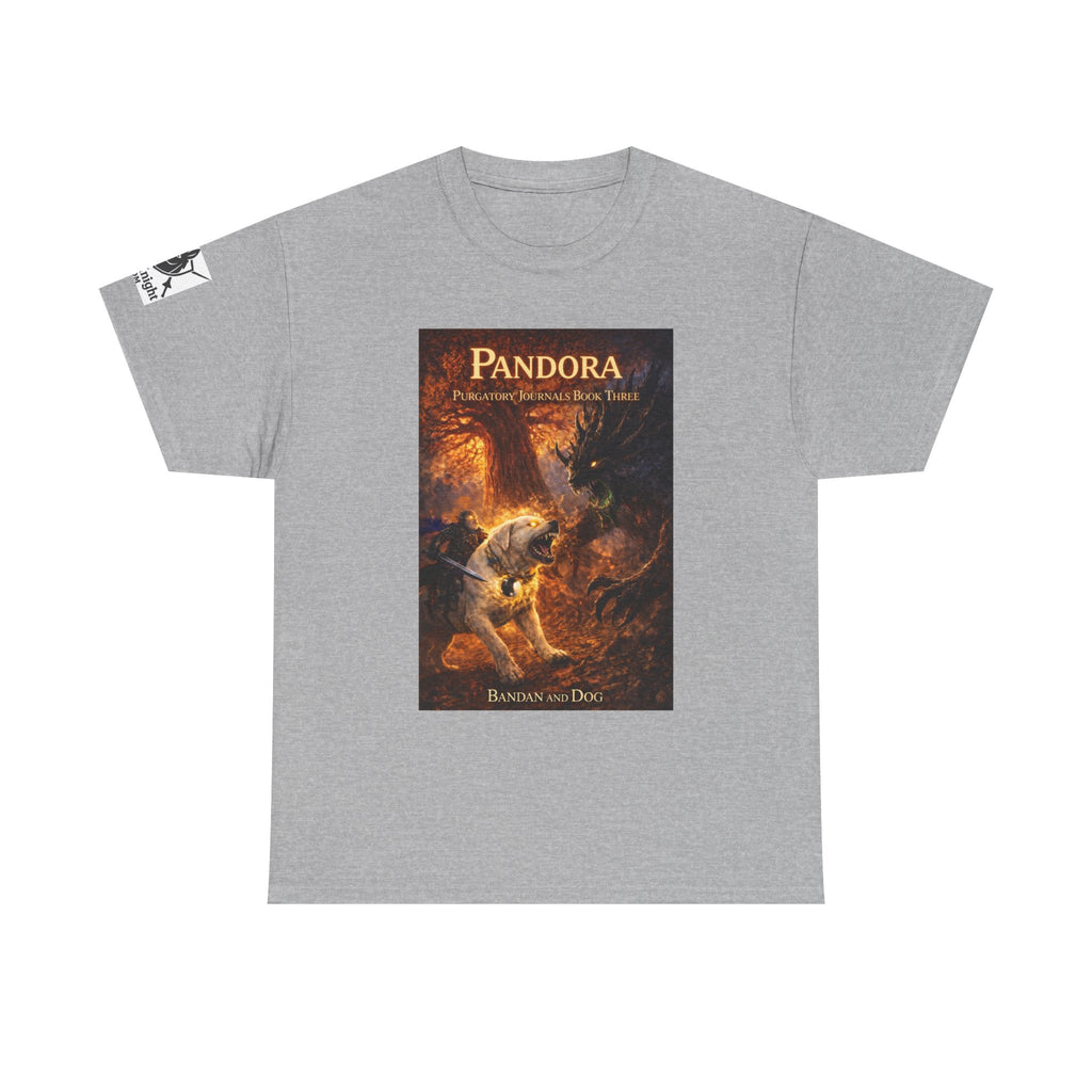 Pandora Bandan and Dog on Front - Pandora book cover on back -Purgatory Journals Book 3 -  Graphic Tee — Fantasy Novel tee