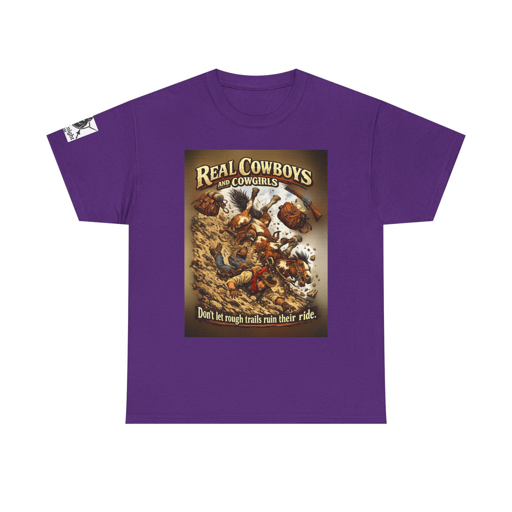Cowboy Rodeo T‑Shirt — “Real Cowboys and Cowgirls - Dont let rough trails ruin thier ride.” Vintage Rodeo Graphic