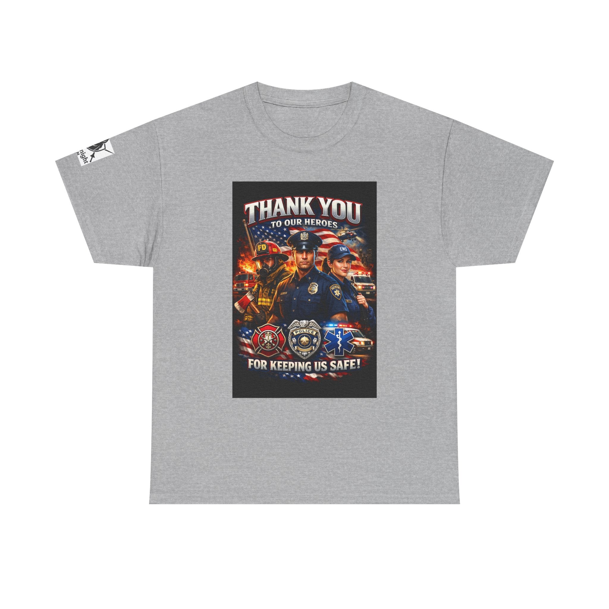 USA Flag Graphic Tee - "Thank you to our Heroes- For keeping us safe!"
