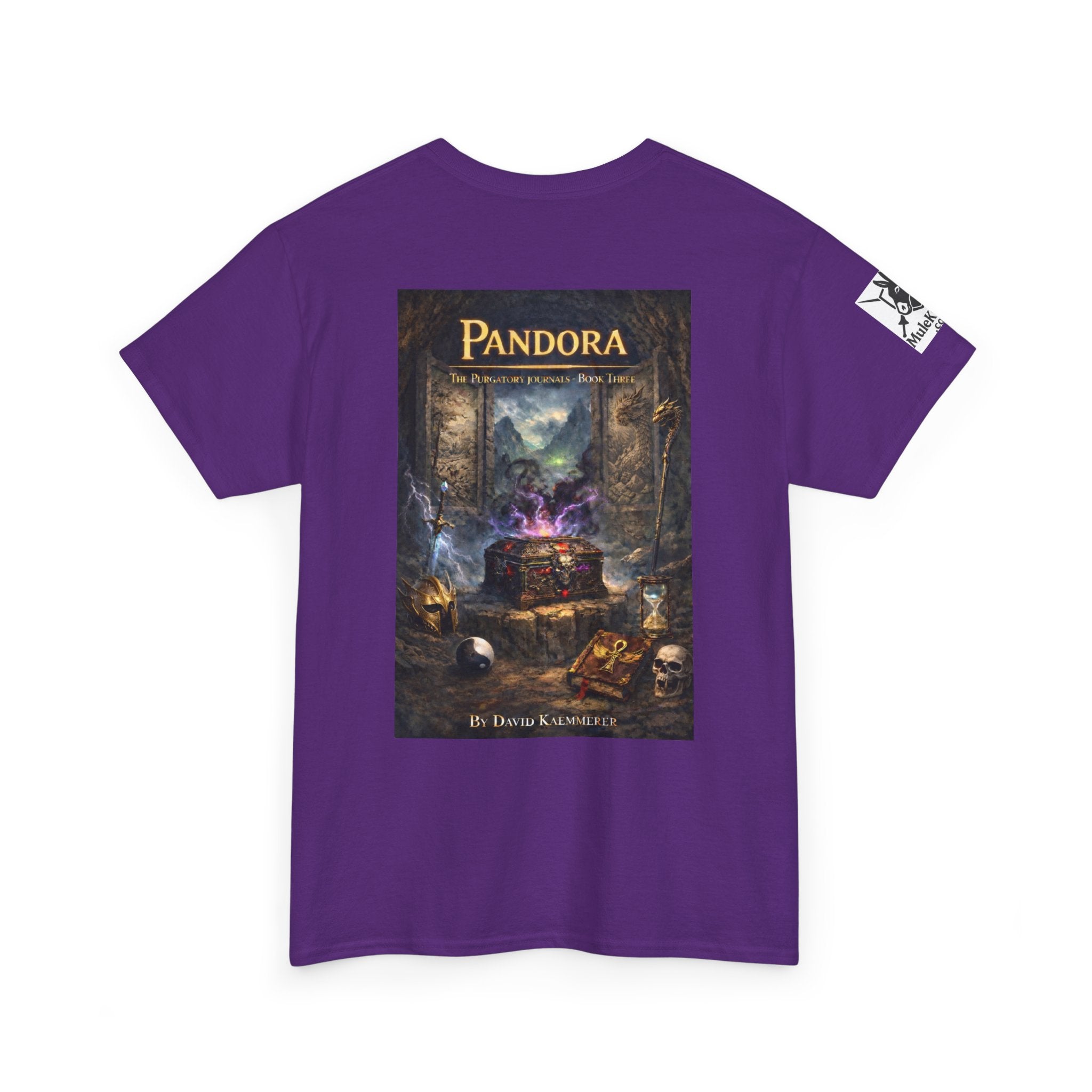 Pandora Drigg Vs Red Dragon Monk on Front - Pandora book cover on back -Purgatory Journals Book 3 -  Graphic Tee — Fantasy Novel tee
