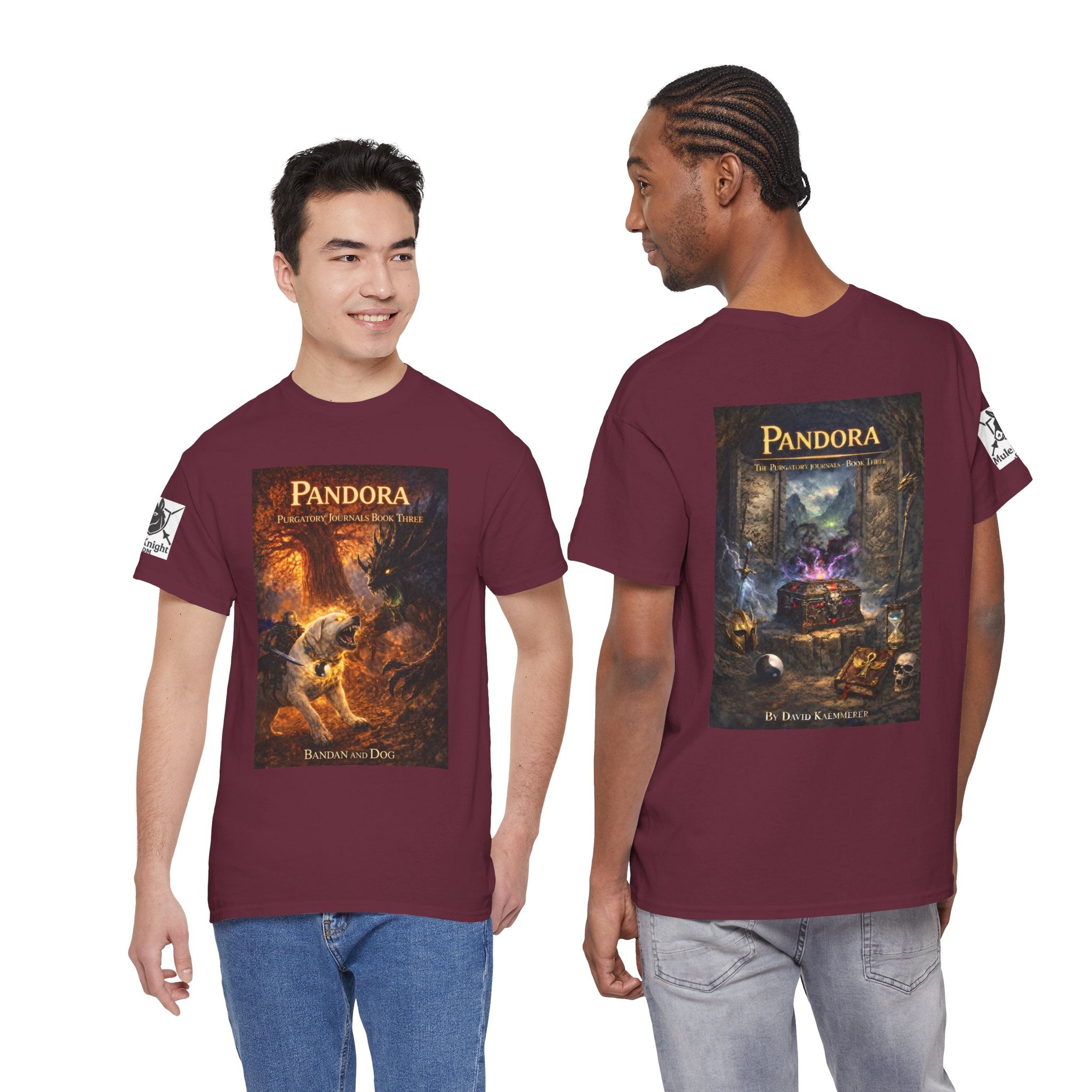 Pandora Bandan and Dog on Front - Pandora book cover on back -Purgatory Journals Book 3 -  Graphic Tee — Fantasy Novel tee