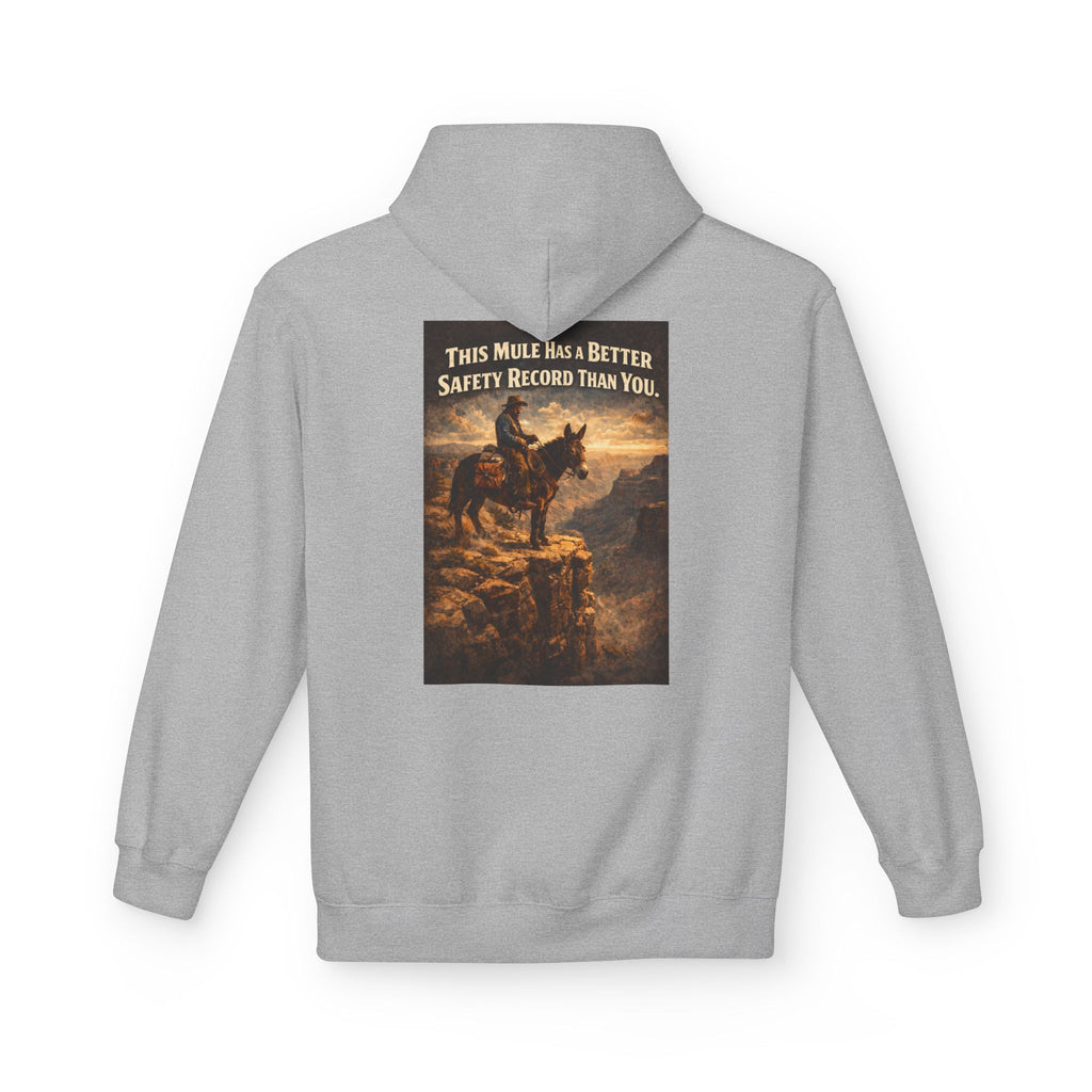 Riding Mule Graphic Hoodie – "This Mule Has a Better Safety Record Than You" Outdoor Adventure Sweatshirt