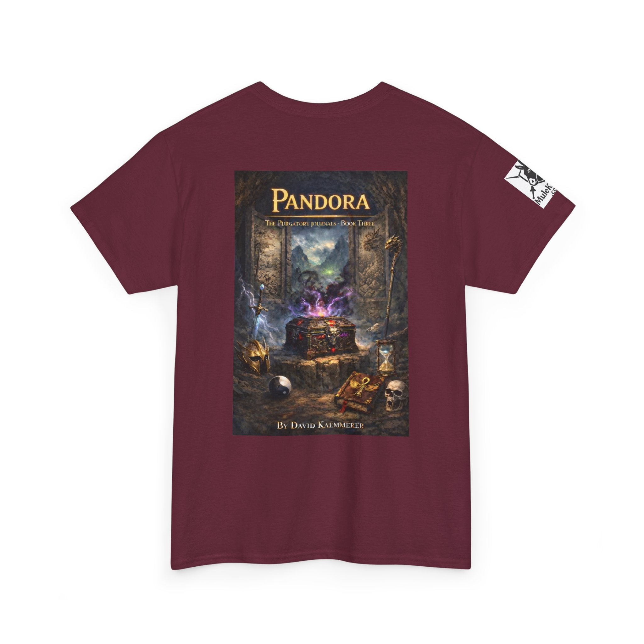 Pandora Drigg Vs Red Dragon Monk on Front - Pandora book cover on back -Purgatory Journals Book 3 -  Graphic Tee — Fantasy Novel tee